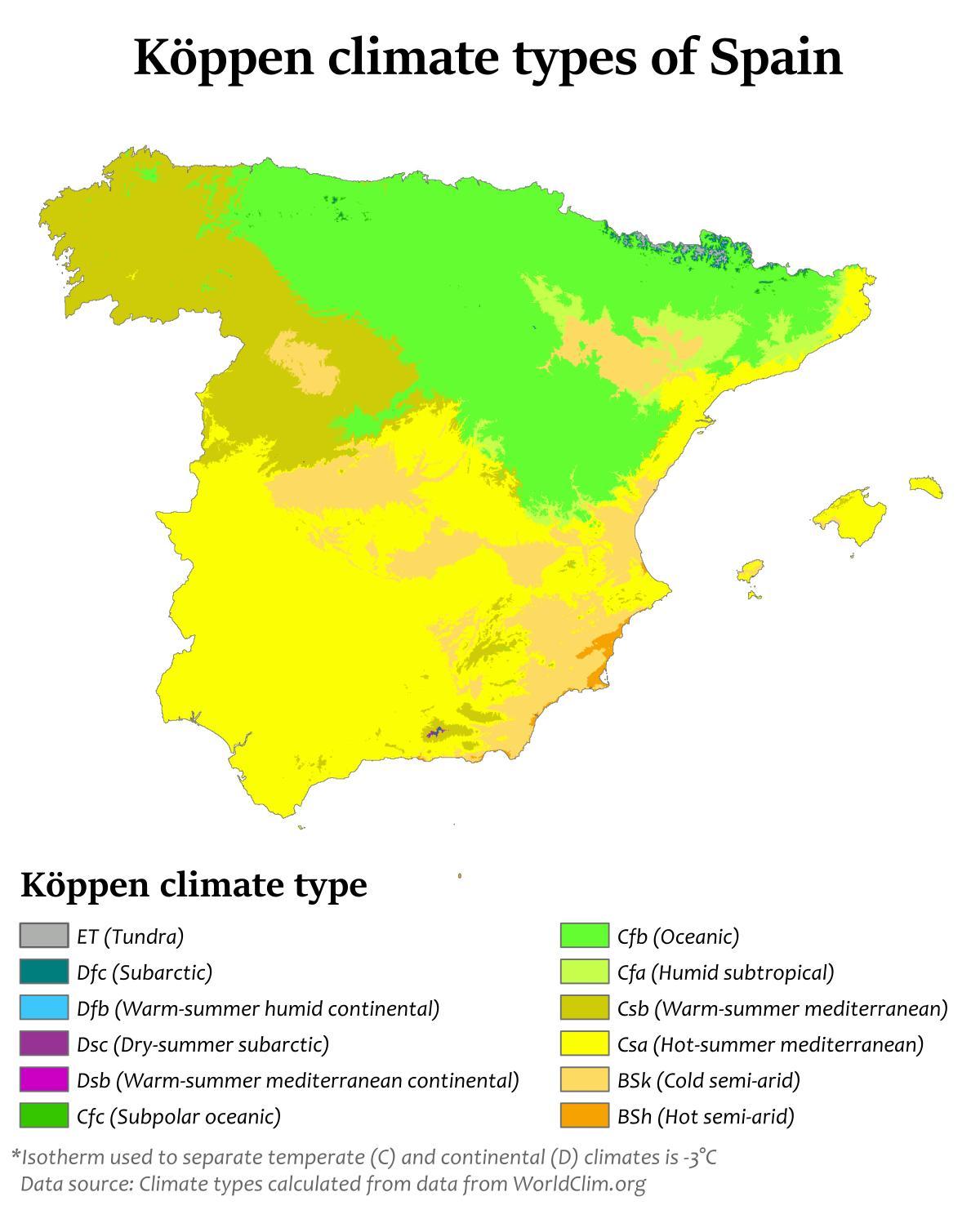 Климатическая карта испании